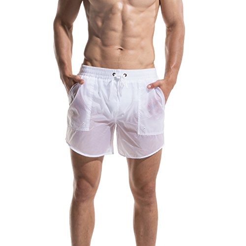 GOGOHOTMen's Super Thin Transparent Solid Board Shorts with Pocket
