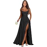 jdoiweidm Spaghetti Straps Bridesmaid Dresses with Slit Chiffon Empire Waist Ruffles Formal Dress