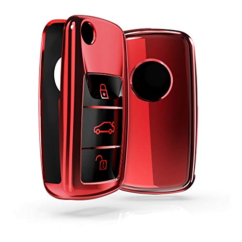 kwmobile autosleutel hoesje compatibel met VW Skoda Seat 3-knops autosleutel - autosleutel behuizing in hoogglans rood - Afbeelding 6