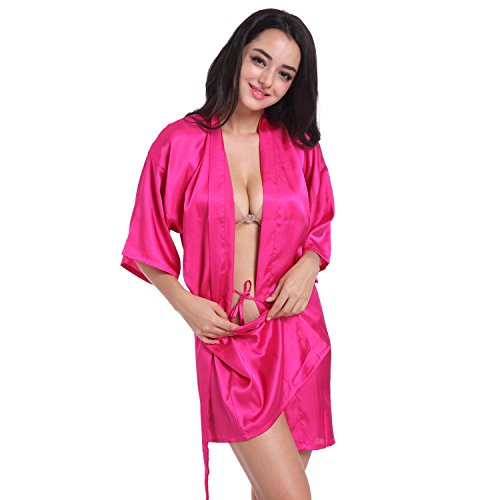 Amzchoice Satin Kimono Wedding Party Getting Ready Robe with Gold Glitter (Rose, XXL)