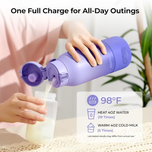 Momcozy Portable Bottle Warmer for Breast Milk, Baby Travel Essentials | Fast Heating with Nutrients Preserved, Precise Temp Control, Dual Heating Modes for Breast Milk & Water, 17OZ Large Capacity