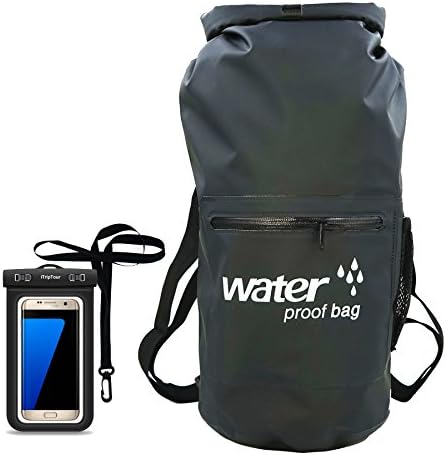 Dry Bag Heavy Duty Waterproof Outdoor Gear Backpack with 2 Pocket for Water Sports Boating, Camping, and Kayaking, Swimming Fishing,with Waterproof Phone Case -20L Black
