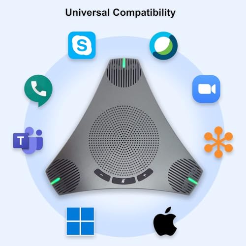 Conference Speaker and Microphone - 360° Omnidirectional USB Speakerphone with USB Hub, Features Noise Reduction and Echo Cancellation, Ideal for 8-10 People in Business Conferences and Home Offices.