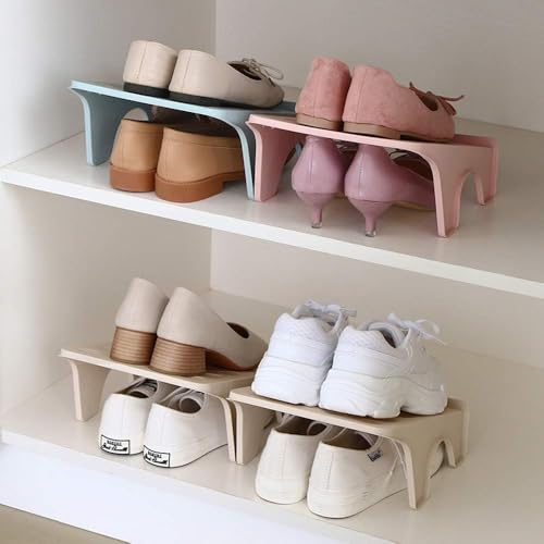 COOLive 4 Pcs Shoe Slots Organizer for Closet – 10 x 8.7 Inches, Space Saver, Double Layer Shoe Dividers for Shelves – Durable, Stackable Shoes Organizer for Closet | Fits Heels, Sneakers, Flats