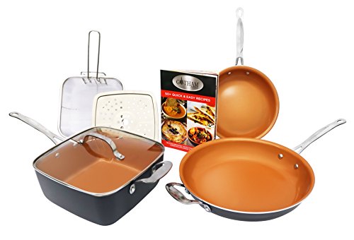 Gotham Steel 1371 Tastic Bundle 7 Piece Cookware Set Titanium Ceramic Pan, Copper