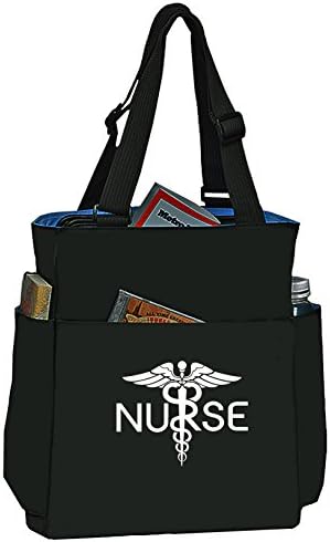 Nurse Shoulder Tote Bag Multi Pocket Office School Travel Business Personal Organizer - Black Blue
