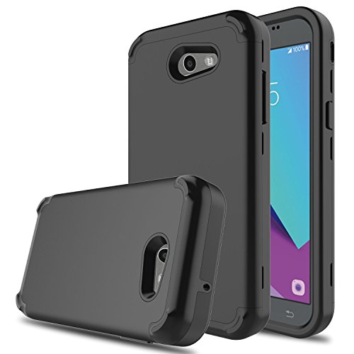 DONWELL New Galaxy J3 2017 Hybrid Three Layer Shockproof Protective Hard Armor Cell Phone Case Cover Protector for Samsung Galaxy J3 Emerge/Express Prime 2/Amp Prime 2 (Black)