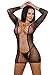 Amoretu Women Sexy Lingerie Fishnet Chemise Long Sleeves Mini Dress For Club Wear Black
