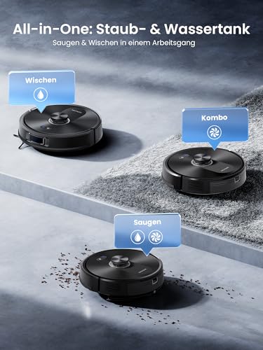 Proscenic Q10+ Robot Vacuum Cleaner with Wiping Function, 10000Pa 200min Vacuum Cleaner Robot, Intelligent Laser Navigation with 5 Maps, Smart Control via App, Alexa & Siri Apple Watch, Hard Floors