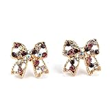 Suppion Colorful Rhinestone Bowknot Ear Stud Earrings Women Lady Party Gift