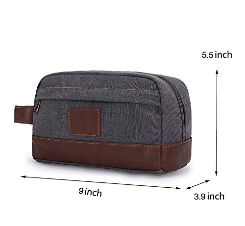 Toiletry Bag Travel Canvas Mens Leather Makeup Bag Organizer Cosmetic Bag Mens Shaving Bag Dopp Kits Large (Gray)