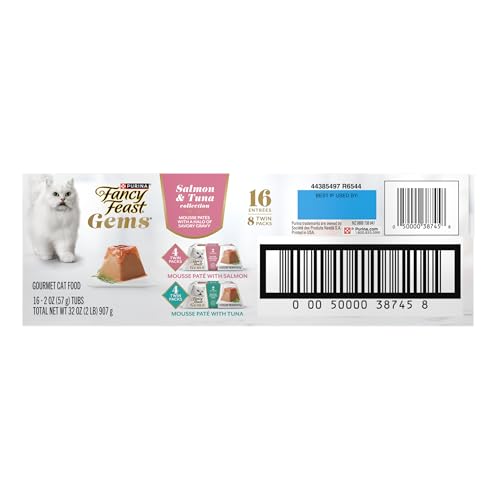 FANCY FEAST GEMS PATE CAT FOOD MOUSSE SALMON OR TUNA AND A HALO OF SAVORY GRAVY WET CAT FOOD VARIETY PACK – (1) 8 CT. BOXES – 8 CT. BOX