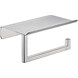 JQK Toilet Paper Holder Shelf, Bathroom Tissue Roll Holder with Phone Shelf, 5 Inch 304 Stainless Steel Tissue Paper Dispense