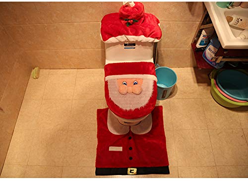 Auoinge Christmas Bathroom Sets, Cute Santa 3D Nose Plush Toilet Seat Cover Rug Set …