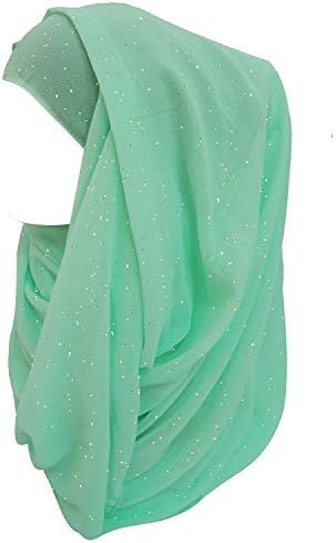 Fashion Glitter Scarf Cotton Cover Head Wrap Muslim Jewish Scarf Hijab Shawl (Turquoise)