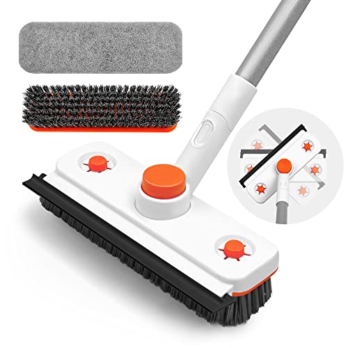 Long Handled Tub Tile Scrubber, ZUBULUN 60 Inches Shower Cleaning Brush with 360 Degree Rotating Head, 2 Interchangable Non-Scratch Scrub Brush Attachment for Bathroom, Wall, Bathtub, Floor
