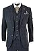 Mens Herringbone Tweed Navy Blue Check 3 Piece Wool Suit Peaky Blinders Tan