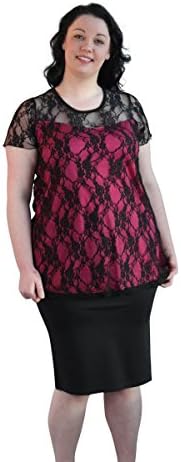 Miss Foxy Clothing Plus Size Floral Lace Short Sleeve Top Lined