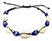BDJ Handwoven Cobalt Blue Beads Cowrie Shell Wax Cord Bracelet Anklet 8.5-11 Inches