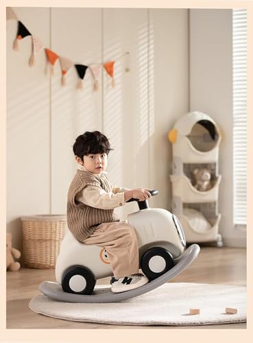 3-in-1 Rocking Horse Ride-On Toy with Balance Board and Music, for Ages 1-5 Years, Convertible Push Car and Rocker, Foot Kick, Baby boys Girls Toodlers Car, 70x32.5x51cm (Style-A)
