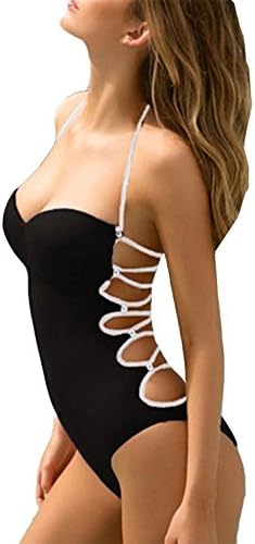 Adrainy Women's Brazilian Sexy Lace Up Bandage Swimsuit Bathing Suit One Piece Monokini Swimwear Black(S)