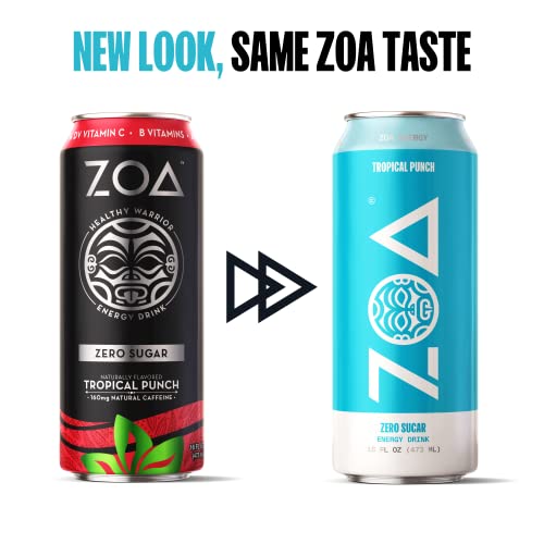 ZOA Zero Sugar Energy Drinks Tropical Punch Healthy Energy Formula