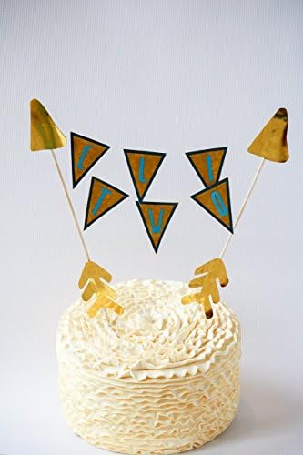 Personalized Tribal Arrow Wild Theme Birthday Cake Topper in Gold, Teal, and Turquoise