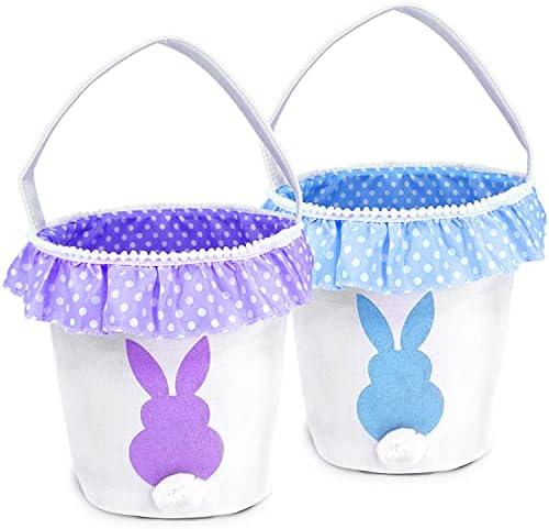 2 Pack Easter Bunny Basket Bags for Kids Easter Eggs Hunt Canvas ...