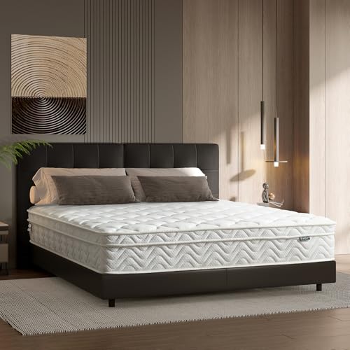 colchon 140x200 Híbrido de muelles ensacados de 7 Zonas, con Espuma, Altura de 26 cm, Firmeza Media, Tratamiento antiácaros y antibacterias (Blanco)