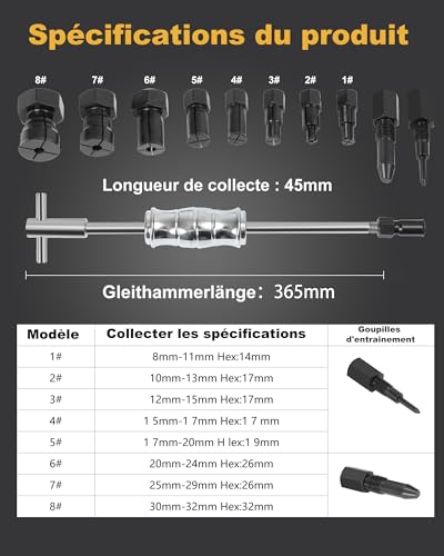 XSTARYE Upgrade Bicycle Inner Bearing Puller with Sliding Hammer & Two Jaw Puller Blind Hole Puller Bearing with 8 Expansion Clamp (8-32mm)