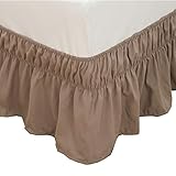 AYASW Bed Skirt 14 Inch Drop Dust Ruffle Three Fabric Sides Wrap Around (Queen or King Taupe) Brushed Microfiber Adjustable Elastic