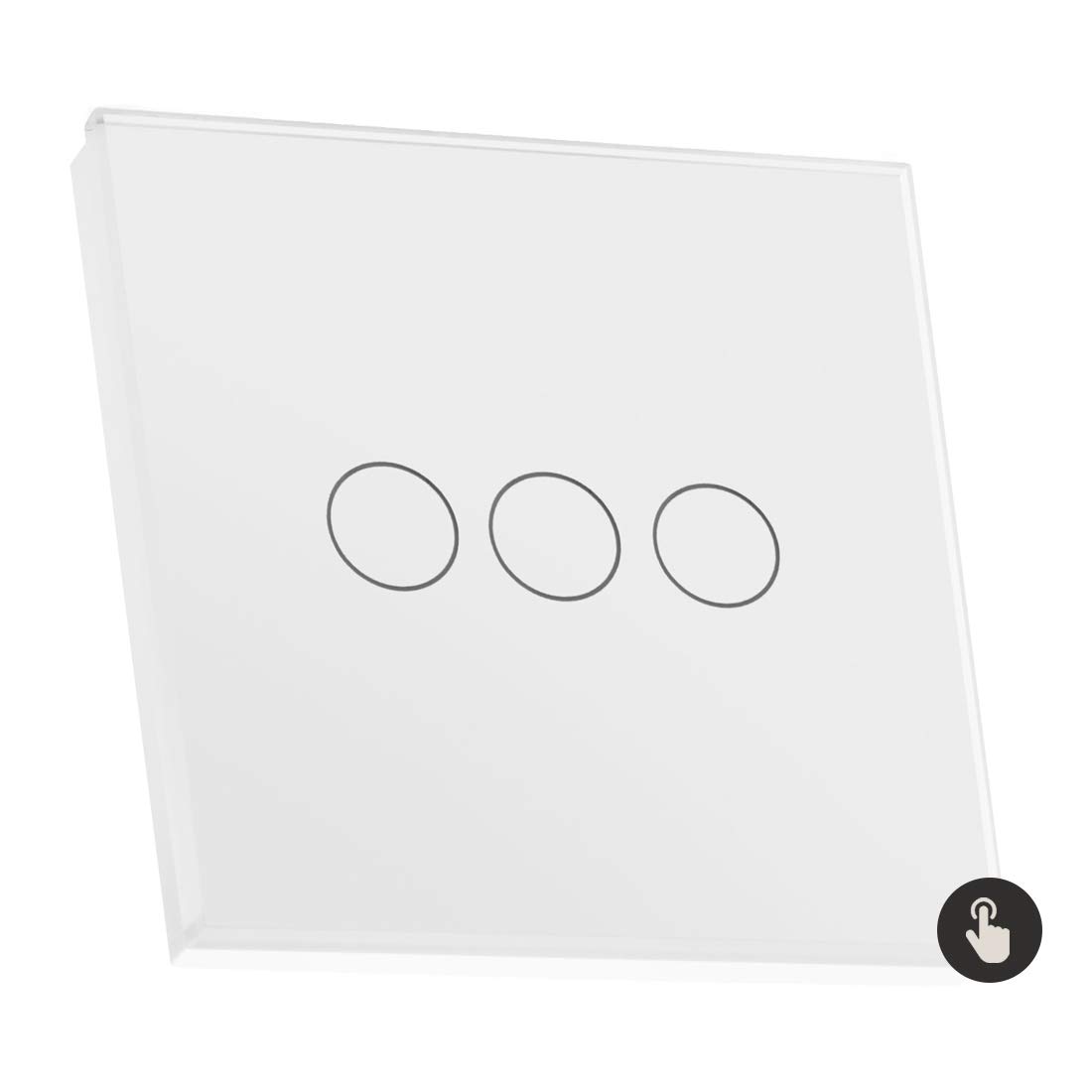 Sardini Home Bianco White Tempered Glass UK Touch Screen Single Wall Light Switch – 3 Gang 1 Way with Responsive LED On/Off Indicator