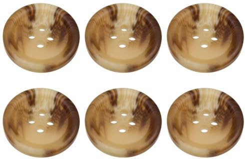 Pack of 6 Light Mixed Brown 23mm Round Faux Horn Sew On Plastic Buttons for Coats Jackets Cardigans Flat 4 Holes 36L