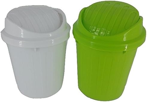 Desktop Mini Trash Can Rubbish Bin with Swing Lid (White Green)