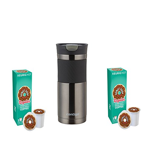 The Original Donut Shop Regular K-Cups, 6 pack And Contigo Travel Mug Gift Set Bundle (Gun Metal)