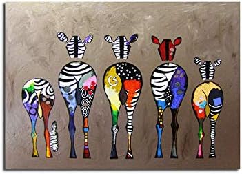 XG Inc Colorful Animal Art Painting, Five Zebra Back Canvas Wall Art Modern Painting Living Room Decoration Canvas Printing Mural (Frameless Painting)