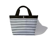Flowertree Women's Waterproof Canvas PVC Coated Lunch Tote Bag Black & White Stripes +Box Package