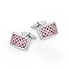 Mr.Van Mens Cufflinks Rhodium-Plated Brass with Crystals - 20x13mm Rectangular Design - Includes Velvet Gift Pouch (red)