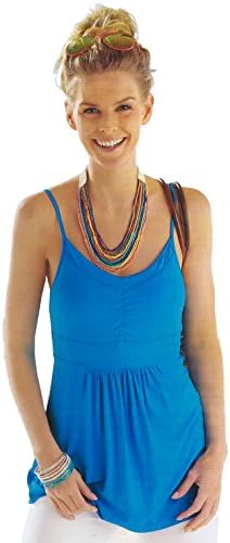 Women Vicose Spandex Spaghetti Strap Cami Tunic Knit Top (Blue, Medium)