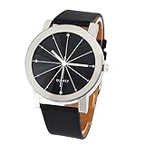 BESSKY Men Round Quartz Dial Clock Leather Wrist Watch