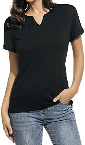 GUBUYI Women's Solid Color Short Sleeve t-Shirt (Black/Small-V, L)
