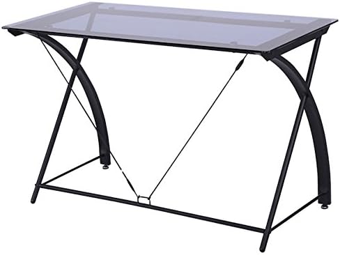 Tempered Glass Computer Desk Home Office Work Station Workstation Free Standing Living Room Furniture Writing Table Laptop Notebook PC Stand Sturdy And Anti-Corrosion