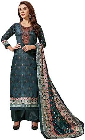 RIWAAYAT TRENDS French Crepe Dress Material (RT_71_TanSilk_2_Grey_Free size)