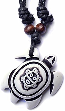 Honu Turtle Pendant Necklace - Tiki Good Luck Charm Jewelry - Adjustable Cord (Taino Sun)