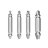 Meterk Damaged Screw Extractor and Remove Set, Extractor Set Made From H.S.S. 4341#, HRC62-63 Hardness Broken Screw Bolts Extractors Easy Stripped, Set of 4 Stripped Screw Removers