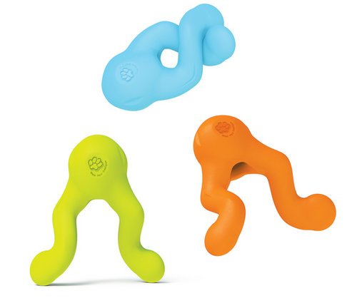 West Paw Zogoflex Tizzi Interactive Treat Dispensing Dog Fetch Play Toy, 100% Guaranteed Tough, It Floats!, Made in USA, 7-Inch Large, Aqua