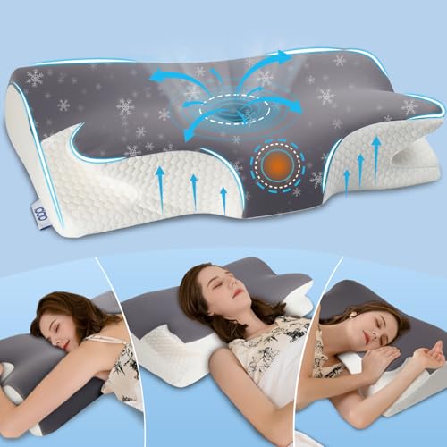 Neck Pillow Neck Pain Ergonomic Memory Foam Neck Support Pillow, Orthopaedic Pillow Against Neck Pain, Sleeping Pillow for Side Sleepers, Back and Stomach Sleepers 65 x 40 x 11/14 cm