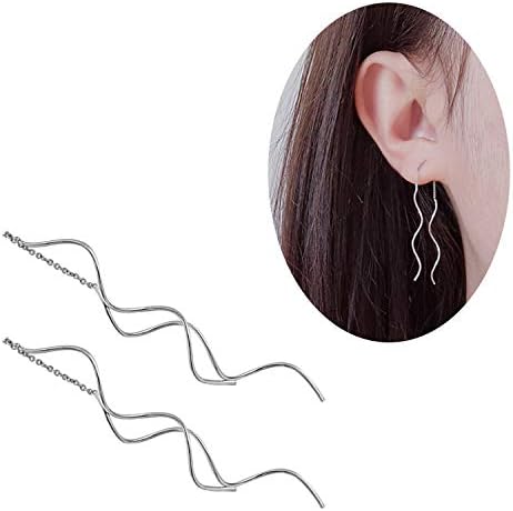 Sterling Silver Fresh Style Exquisite Threader Dangle Earrings Curve Twist Shape for Women's Gift