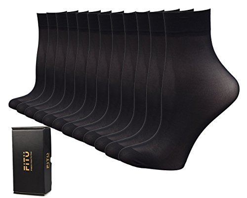 Fitu Women's 50D Extra Soft 12 Pairs Sheer Nylon Ankle High Tights Hosiery Socks (Black)