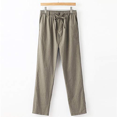 Men's Joggers Linen Breathable Loose Long Pants Solid Color Straight Trousers Green - Thumbnail 4